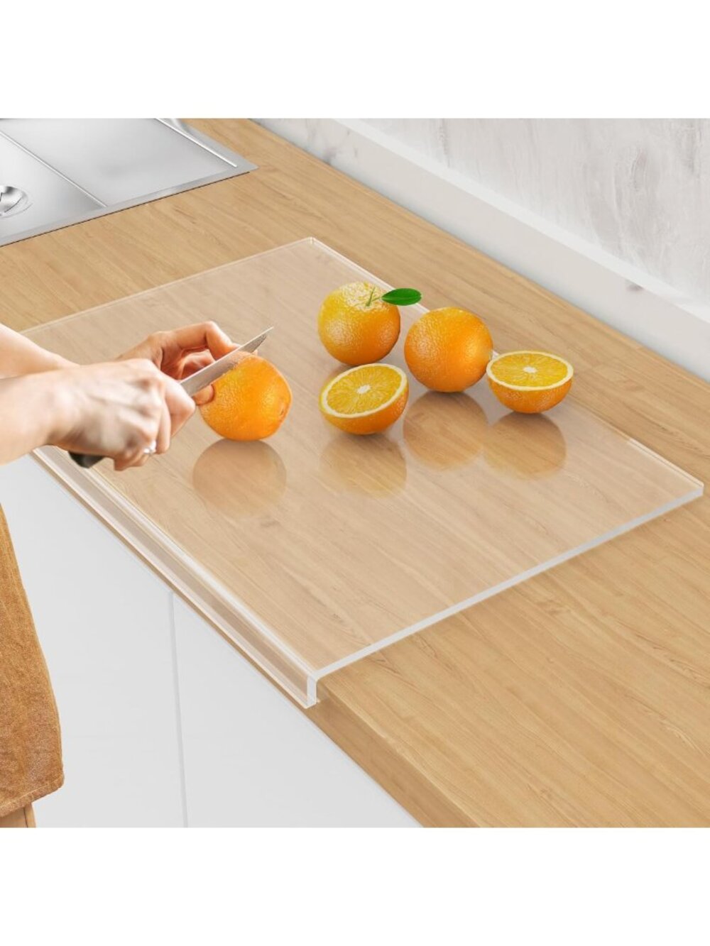 Clear Acrylic Cutting Board with Counter Lip - 23''x17'' Kitchen Essential